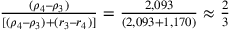 \frac{(\rho_4–\rho_3)}{[(\rho_4–\rho_3)+(r_3–r_4)]}=\frac{2,093}{(2,093+1,170)}\approx\frac{2}{3}