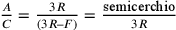 \frac{A}{C}=\frac{3R}{(3R–F)}=\frac{\text{semicerchio}}{3R}